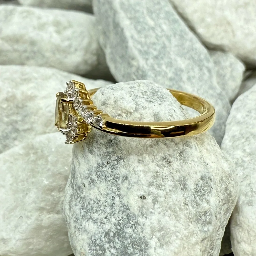 NWT AAA Turkizite & Moissanite 0.90ct Bypass Ring 18K Vermeil YG over 925 Size 9